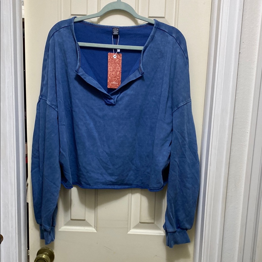 Blue Oversized Crop Polo Sweatshirt